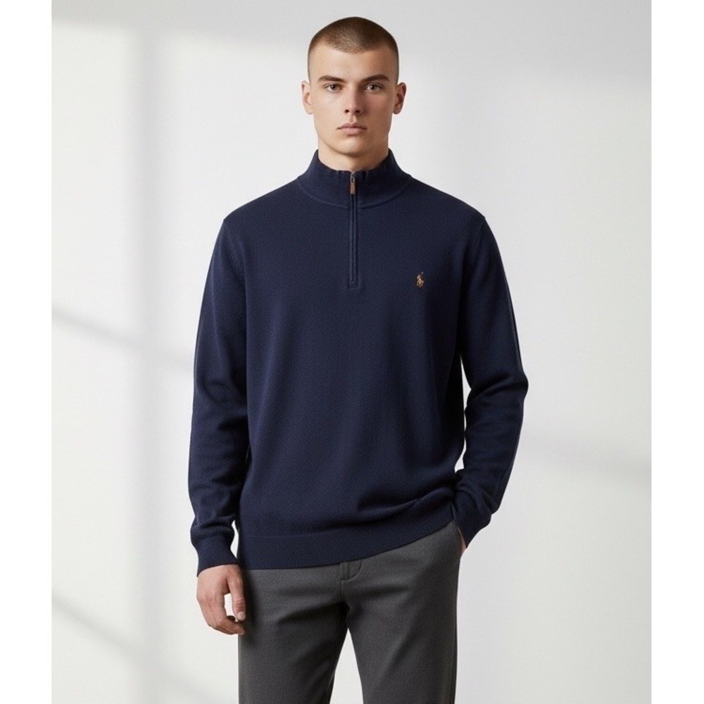 Polo Ralph Lauren Men's 3XLT Navy Blue‎ Estate Rib Quarter Zip Pullover Sweater